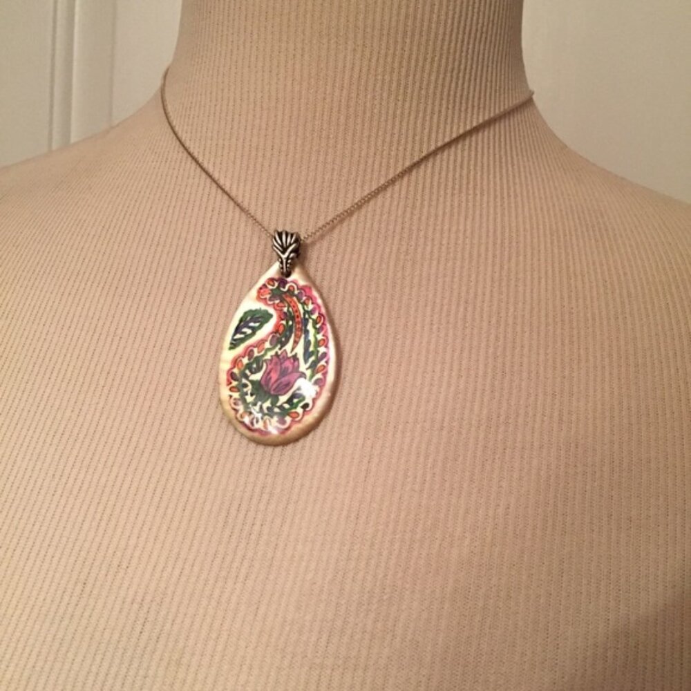 NECKLACE 16” CHAIN CHOKER STERLING SILVER 925 PAINTED SHELL PENDANT